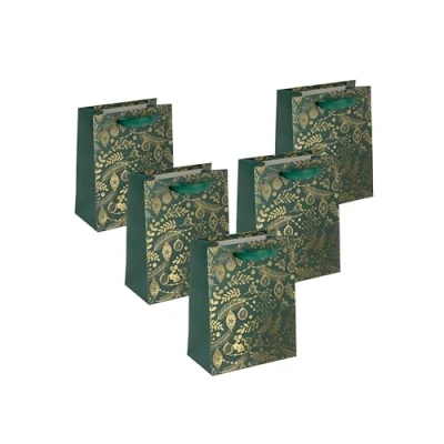 Image de SIGEL GT119 Sac cadeau petit vert, gold y compris garniture de fond pour plus stabilité et poignées en ruban soie couleur assortie papier 18 x 23 cm, 5 piéces