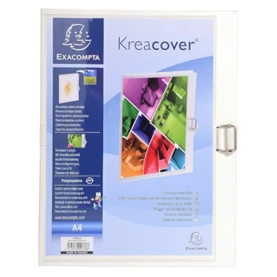 Image de Exacompta Réf. 37802H 1 chemise à dos extensible en balacron Kreacover jusqu&#039;à 13 cm fermeture par sangle dimensions 24 x 32 pour format A4 couleur blanc