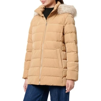 Image de Tommy Hilfiger Veste Matelassée Femme Heritage Down Tyra Jacket With Fur Longue, Vert (Classic Khaki), XL