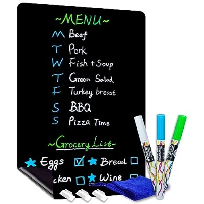 Image de CUHIOY Tableau Noir Magnétique pour Réfrigérateur Avec Blanc 43 x 28 cm, de Planification Effaçable à Sec Frigo Mémo, Planificateur Repas, Liste Courses