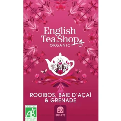 Image de English Tea Shop rooibos Baies d&#039;açaï et grenade bio Infusion sans théine Boîte de 20 sachets d&#039;infusion