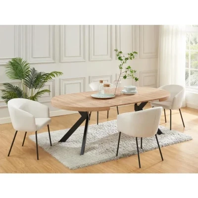 Image de Vente unique Table à Manger Extensible 4 8 Personnes en MDF et Acier Naturel Clair Noir KOMONI