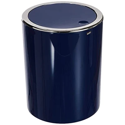 Image de MSV salle de bains Aspen Design Poubelle à pédale Push couvercle basculant Récipient ordures oscillant 6 Litres (ØxH): approx. 18,5 x 26cm Bleu foncé