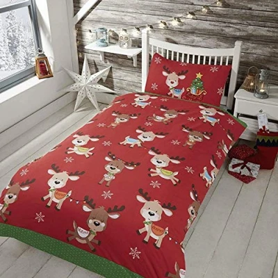 Image de Rapport Home Rudolph and Friends Parure de lit 2 pièces en Polycoton pour Enfant avec Housse Couette Motif et Ses Amis Rouge