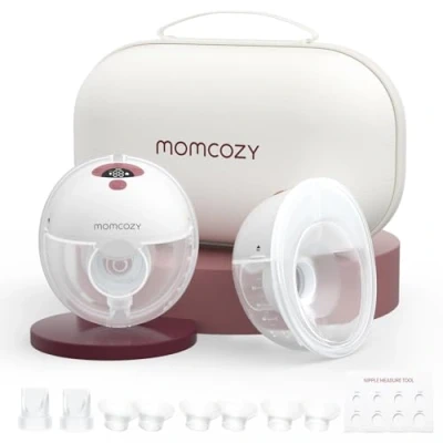 Image de Momcozy M5 Tire Lait Electrique Mains Libres Portable, de la Bouche Bébé Bride à Double Étanchéité, 3 Modes &amp; 9 Niveaux Réglables, Confort 24 mm (Rouge, 2 Pièces)
