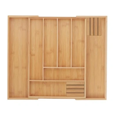 Image de Relaxdays Range Couverts en Bambou, Extensible, Entre 6 et 8 Compartiments, 2 Blocs à Couteaux, HLP : 5x32x43 cm, Nature