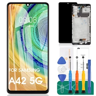 Image de TFT pour Samsung Galaxy A42 5G Écran LCD Remplacement SM A426B A426U A426N Kit de réparation du numériseur Tactile (Noir, avec Cadre, sans Empreinte Digitale)