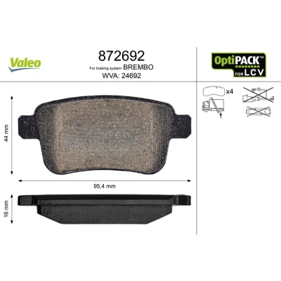 Image de VALEO 872692 Jeu de plaquettes frein Essieu arrière contact signal d&#039;usure exclu sans kit vis fixation, pour conditions d’usage difficiles
