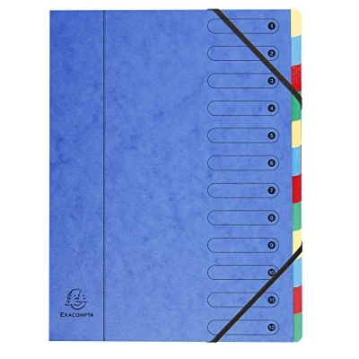 Image de Exacompta Réf. 5212E 1 trieur HARMONIKA avec élastiques et fenêtres imprimées couverture en carte lustrée dos extensible 12 compartiments pour A4 dim 24,5 x 32cm couleurs aléatoires