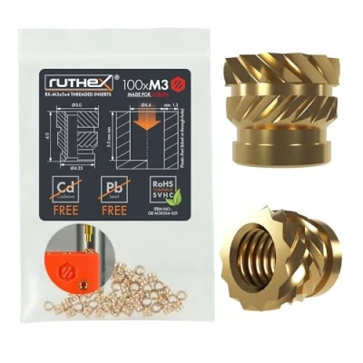 Image de ruthex M3 insert fileté VORON 100 pièces RX M3x5x4 douilles en laiton Écrou stable pour plastique imprimées 3D par chaleur ou ultrasons