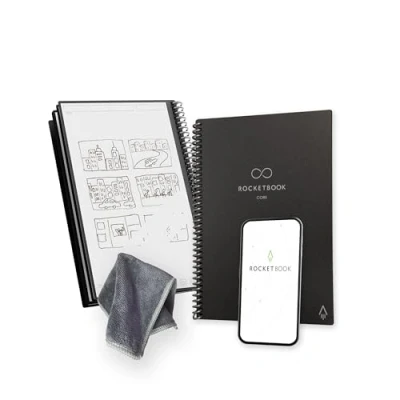Image de Rocketbook Core Carnet de Notes à Spirales Réutilisable, Taille Executive 15 cm x 22,4 cm, Noir Pointillé, Connecté l’Application, Effaçable, Couverture Durable, École, Travail et Projets Créatifs