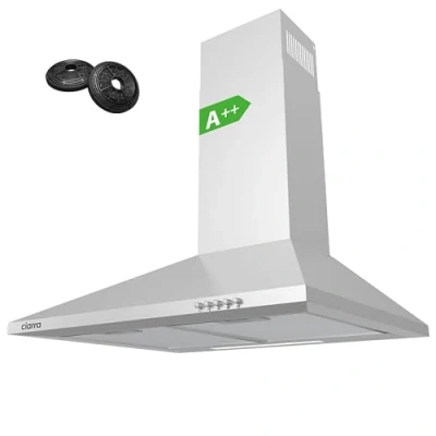 Image de CIARRA Hottes Aspirantes 60cm 370m3/h Class A++ Evacuation ou Recyclage Filtres à Charbon INCLUS 3 Niveaux de Vitesse Hotte Murale Inox CBCS6201