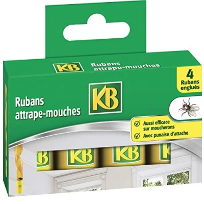 Image de KB KBMRUBAN 4 Ruban Attrape Mouches collant Sans Insecticide Efficace plusieurs semaines odeur sur mouches, moucherons, moustiques et insectes volants Avec punaise d&#039;attache