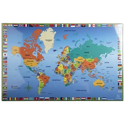 Image de Exacompta Réf. 29790E carton de 10 Sous mains pour bureau enfants en rigide rembordé recto et verso PVC résister à un usage quotidien 37,5x57,5 cm visuel monde livré plat