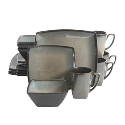 Image de Gibson Elite Tequesta Stoneware Reactive Glaze Service de Table carré pour 4 Personnes (Lot 16) Taupe