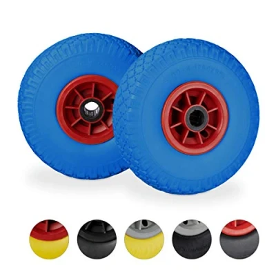 Image de Relaxdays roue de brouette, caoutchouc, 3.00 4&quot;, 2x rechange, pour axe 25 mm, 260x85 bleu rouge