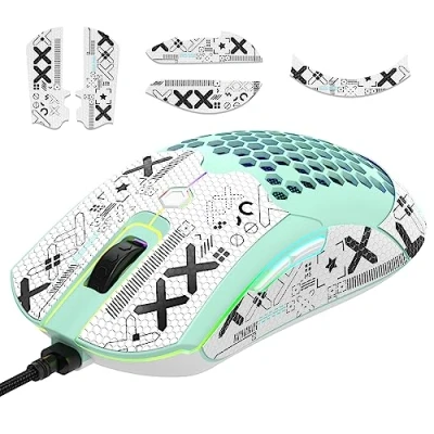 Image de MAMBASNAKE [Kit de Mise à Niveau] Souris Jeu légère avec Bande Souris, Pixart PAW3325 12000dpi Super Performance Light 65G USB RVB programmables, Ruban poignée Anti GLIP