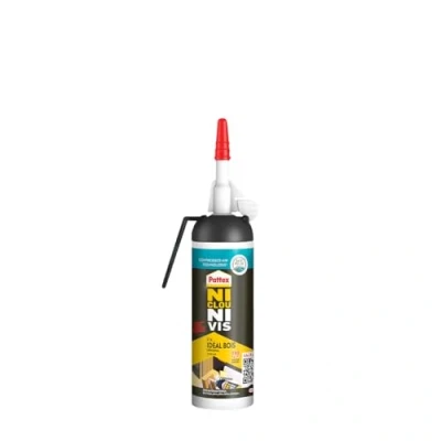 Image de Pattex Ni Clou Vis Fix Idéal Bois, colle de fixation surpuissante, rapide qui permet une prise instantanée, blanche, aérosol prêt à l&#039;emploi 133 gr