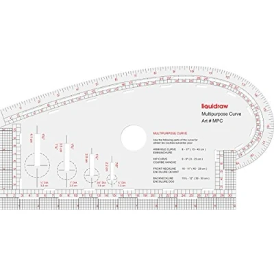 Image de Liquidraw Gamme 4 en 1 multifonctionnelle avec emmanchure avant, dos et hanches, règle pour patrons de couture, tailles impériales métriques