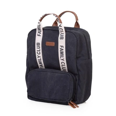 Image de CHILDHOME, Sac à dos langer Family Bag Club, Grande capacité, Multifonctionnel, Tapis inclus, 11 Compartiments, Pochettes Isothermes, Passage Trolley valise, Accroche Poussette, 20.5L, Noir