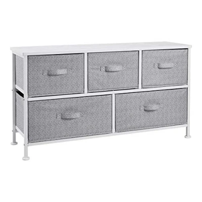 Image de Amazon Basics Commode extra large pour armoire 5 tiroirs en tissu blanc