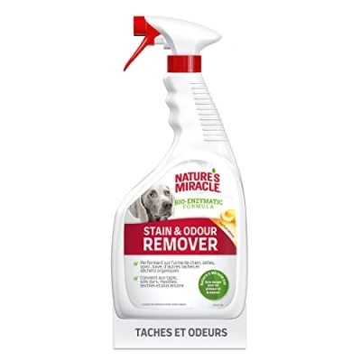 Image de Nature’s Miracle Stain &amp; Odour Remover Spray Eliminateur pour taches et odeurs organiques des chiens urine, excréments, vomis Action Bio Enzymatique Multi surfaces Parfum Melon 946 ml