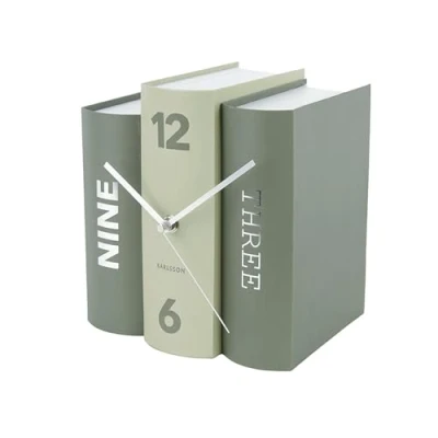 Image de Karlsson KA5756GR Horloge à Poser Trompe l&#039;oeil Livres Book Vert Carton Rigide et métal H20 x 20 15 cm