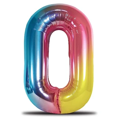 Image de envami® Ballon d&#039;anniversaire arc en ciel Taille XXL géant aluminium de 101 cm Vole avec l&#039;hélium Décoration (nombre 0)