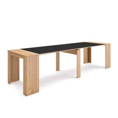 Image de Skraut Home Table Console Extensible Meuble 300 pour 14 Personnes à Manger Style Moderne Chêne et Noir