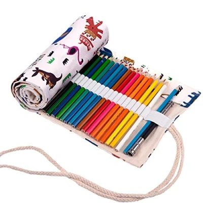 Image de Amoyie Trousse pour 48 Crayon de Couleur, à Enroulable Trous, Sac Rangement en Tissu (les Crayons ne Sont pas Fournis)