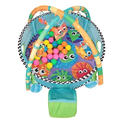 Image de Tapis d&#039;éveil 3 en 1 avec motif tortue d&#039;éveil,3 Activités Bébés Gym De Jeu &amp; Ball Fosse maille Cotés