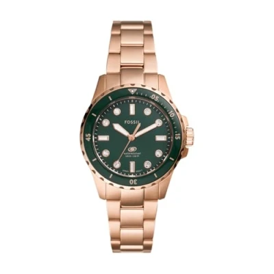 Image de Fossil Montre Blue Dive à Trois Aiguilles en Acier Inoxydable doré Rose, pour Femme, ES5371