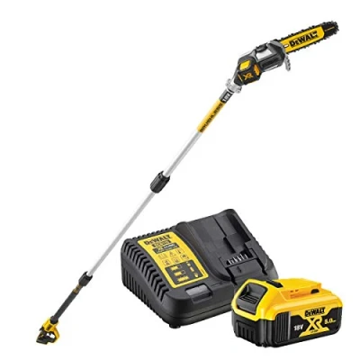 Image de DEWALT Élagueuse sur Perche Brushless XR 18V 5AH Li Ion DCMPS567P1 QW sans Fil avec 1 Batterie et Chargeur 4.5m de Portée, Tête Inclinée Guide Chaine 20cm Autolubrifiante