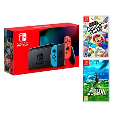 Image de Nintendo Switch Rouge/Bleu Néon 32Go Pack [Nouveau modèle] Super Mario Party + Zelda: Breath of The Wild