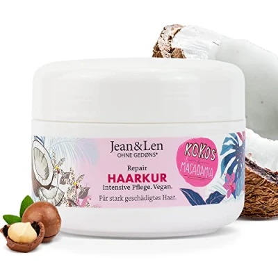 Image de Jean &amp; Len Repair Haarkur huile de coco macadamia, pour cheveux très abîmés, lutte contre la casse, parfum sans parabènes ni silicones, végétalien, 250ml