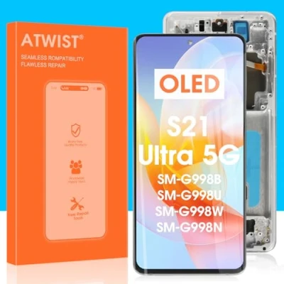 Image de OLED pour Samsung Galaxy S21 Ultra 5G LCD Écran Display SM G998B G998U G998W G998N Tactile Digitizer Verre Assemblage avec cadre (Argent)