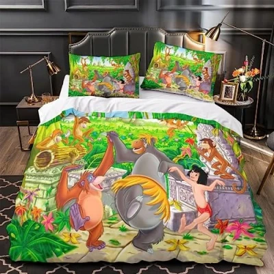 Image de CcacHe Jungle Book Parure de lit avec housse couette 135 x 200 cm et taies d&#039;oreiller 80 Motif animation 3D pour garçon fille