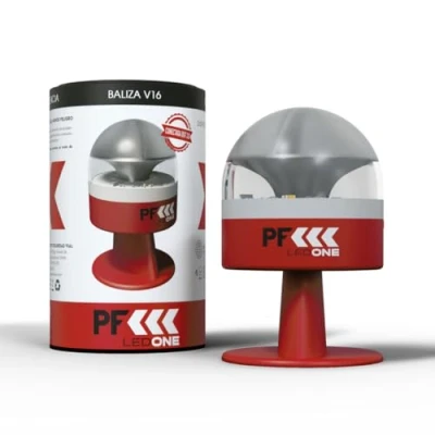 Image de PF LED ONE V16 Lumière d&#039;urgence pour voiture Signal homologué DGT Balise connectée et géolocalisée Visibilité 1 000 m Batterie pile 9 V Rouge