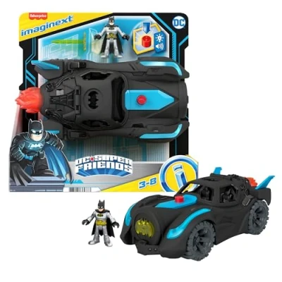 Image de Fisher Price Imaginext Kit de véhicule avec Une Figurine Batman DC Super Friends et Batmobile entièrement équipée (30 cm), à collectioner, Jouet Enfant, Dès 7 Ans, HGX96