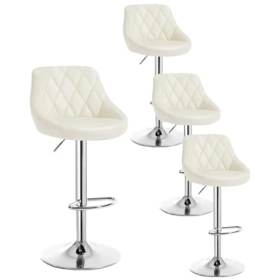Image de WOLTU Lot de 4 Tabourets Bar siège pivotant en Similicuir,réglable Hauteur,Crème BH23cm
