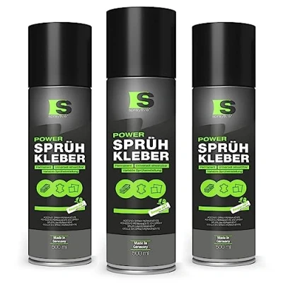 Image de Spraytive 3 x 500 ml de colle en spray : pour textiles, non tissés, mousse, cuir, ciel toit, tapis, papier et plus encore Forte adhérence permanente avec réglage pulvérisation variable