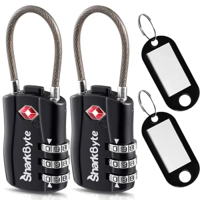 Image de SharkByte TSA Lot de 2 cadenas à combinaison sécurité 3 cadrans pour valises, sacs sport, casiers code