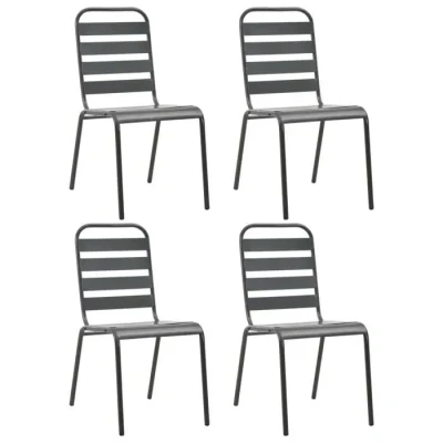 Image de Chaise d&#039;extérieur vidaXL Design à lattes Acier gris foncé Empilable Résistante aux intempéries