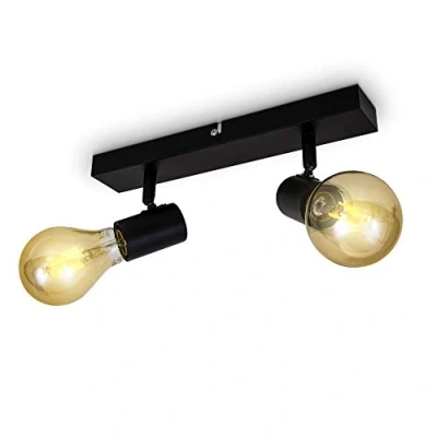 Image de B.K.Licht Plafonnier/applique murale, spot bar design rétro, 2 spots orientables &amp; pivotants, luminaire plafond vintage noir, douilles E27, 60 Watt max, ampoules non fournies