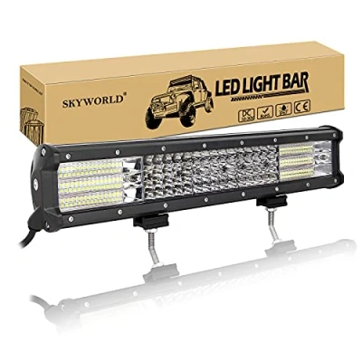 Image de SKYWORLD 17 pouces 43.2 cm 450W Barre lumineuse LED, 6000K lumineux 4 rangée Lumières de remorque tache d&#039;inondation lampe conduite à barres tout terrain le rampe camion 4x4