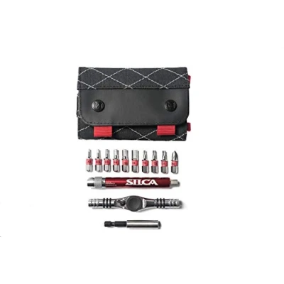 Image de SILCA Kit cliquet en T + Ti Torque Jeu d&#039;embouts hexagonaux haute visibilité S2, Torx, embouts Phillips Étui de transport toile cirée Ensemble d&#039;outils réparation à Tool