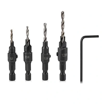 Image de Forets HSS 4 PCs Cône Foret Ensemble 1/4 &quot;Hex Shank Trou Saw Drill Outils De Travail Du Bois + L Clé