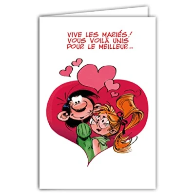 Image de GLCT 0130 Gaston Lagaffe Carte mariage avec Motifs Vive les Mariés/Félicitations/Bonheur/cœur/amour
