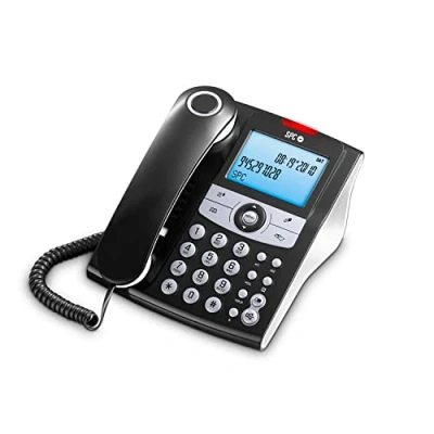 Image de SPC Elegance ID Téléphone Fixe de Bureau avec écran éclairé, 2 mémoires directes, répertoire téléphonique, identifiant l&#039;appelant, Mains Libres et Signal Lumineux d&#039;appel manqué Noir