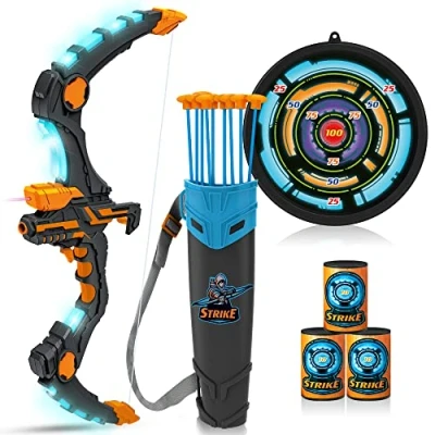 Image de JOYIN Arc et Flèche pour Enfants Jouets avec Lumières LED, Ensemble de Tir à l&#039;arc Comprenant 9 Flèches Ventouses, Cible Carquois d&#039;extérieur